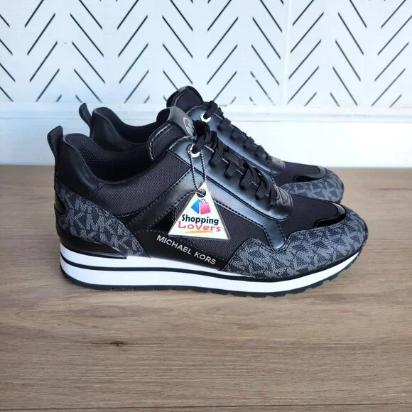 ❤️MICHAEL KORS WILMA Trainer Sneaker 10 Womens Shoes Black Monogram MK Logo New - Picture 7 of 10